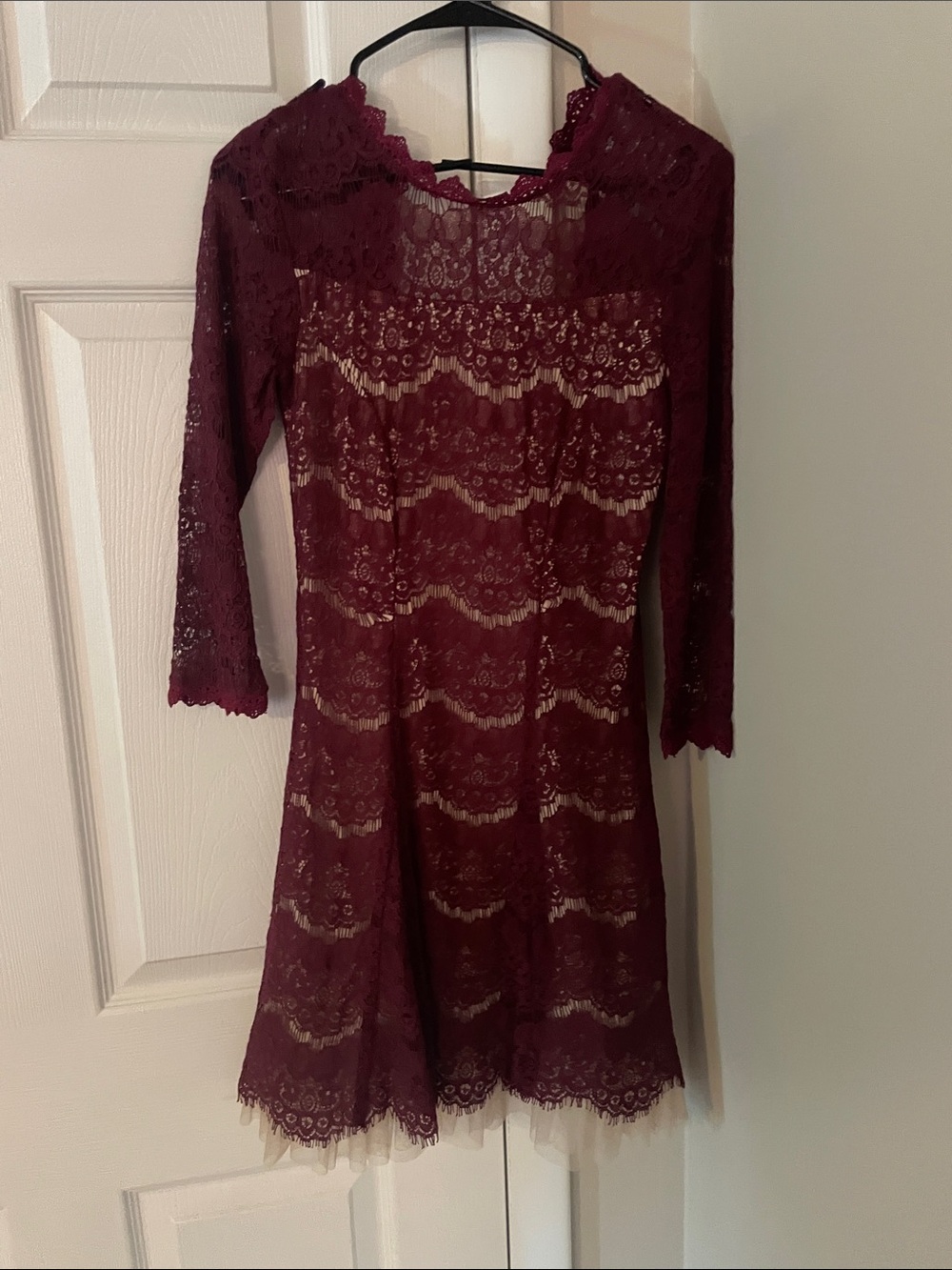 Lace Fit & Flare Dress in Burgundy - Elegant Women's Dress